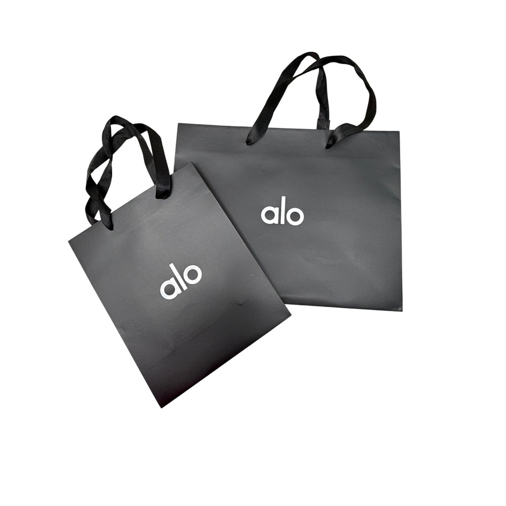 Alo Yoga Black Ribbon Handle Shopping Gift Bags Set of 2 S and M NWOT
